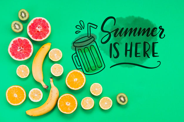 Free Flat Lay Copyspace Mockup With Summer Fruits Psd