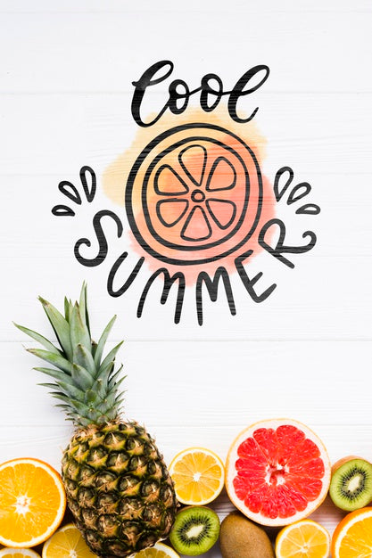 Free Flat Lay Copyspace Mockup With Summer Fruits Psd