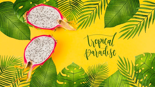 Free Flat Lay Copyspace Mockup With Tropical Leaves Psd