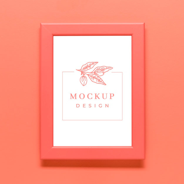 Free Flat Lay Coral Arrangement With Frame Mock-Up Psd