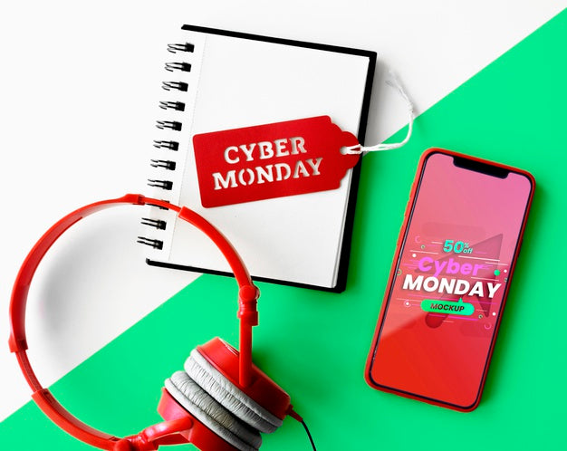 Free Flat Lay Cyber Monday Promo Mock-Up Psd