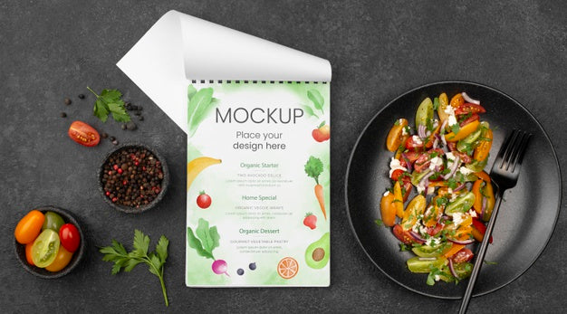 Free Flat Lay Delicious Healthy Salad Mock-Up Psd