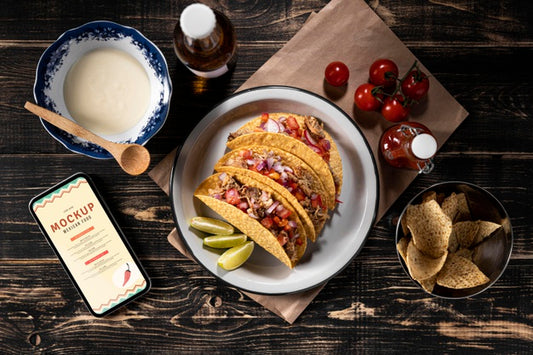 Free Flat Lay Delicious Taco Arrangement Psd