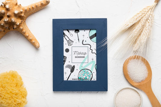 Free Flat Lay Frame Mock-Up Next To Items Psd