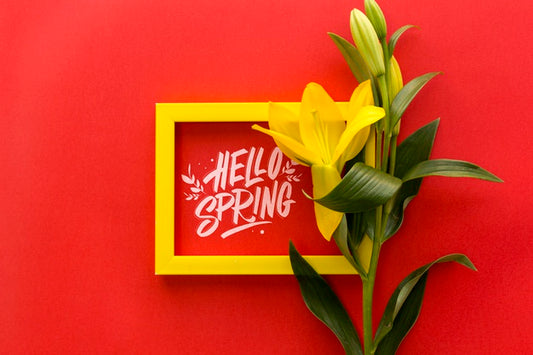 Free Flat Lay Frame Mockup With Spring Flowers Psd