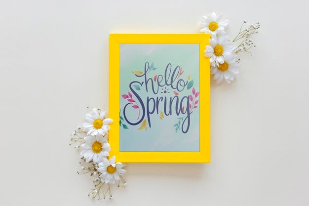 Free Flat Lay Frame Mockup With Spring Flowers Psd