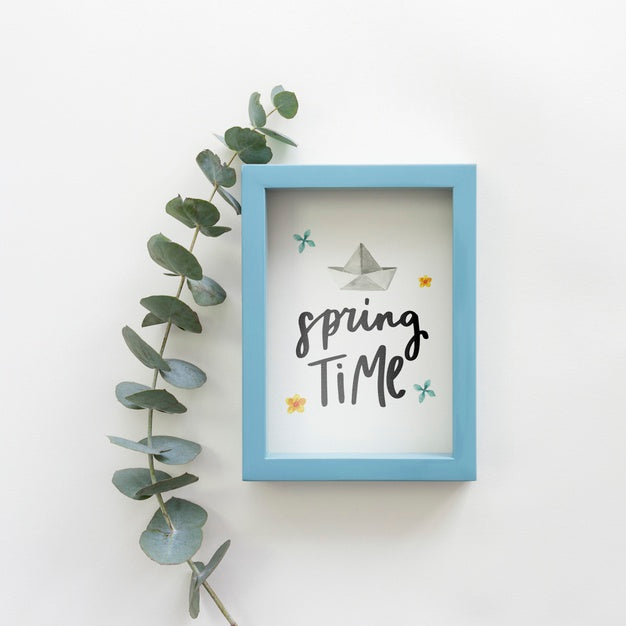 Free Flat Lay Frame Mockup With Spring Flowers Psd