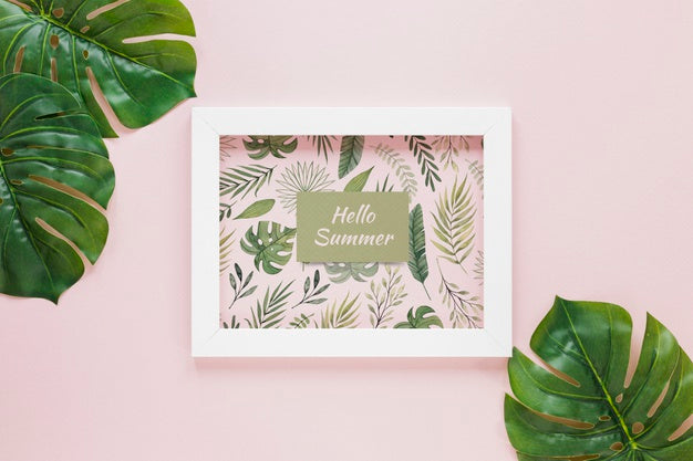 Free Flat Lay Frame Mockup With Summer Elements Psd