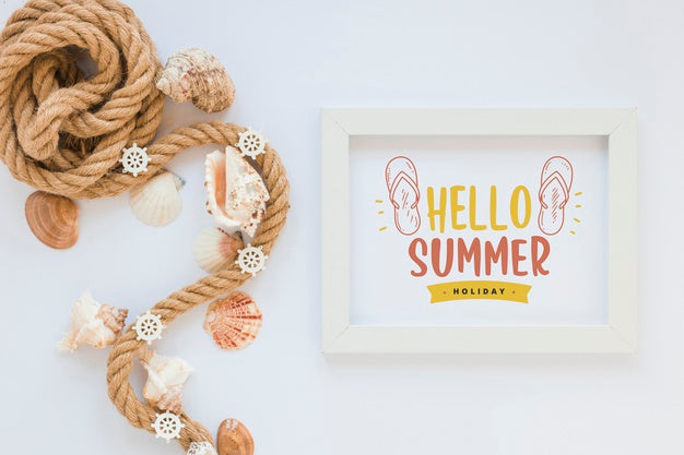 Free Flat Lay Frame Mockup With Summer Elements Psd