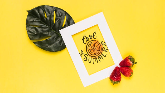 Free Flat Lay Frame Mockup With Summer Fruits Psd