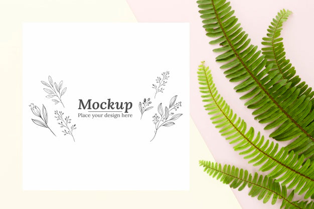 Free Flat Lay Green Leaves Arrangement With Mock-Up Psd