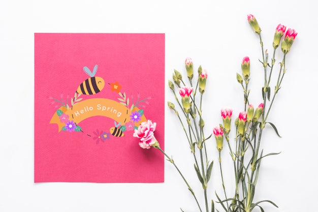 Free Flat Lay Greeting Card Mockup For Spring Psd