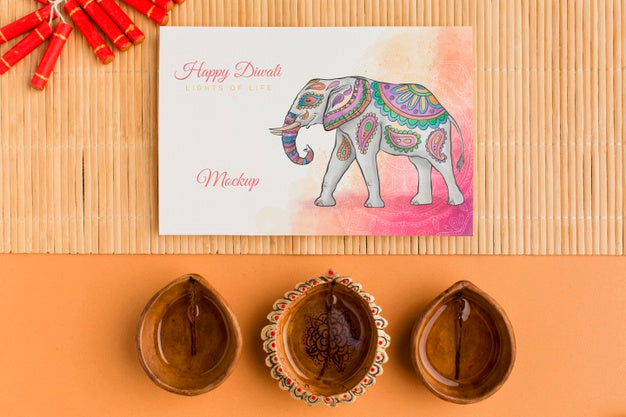 Free Flat Lay Happy Diwali Festival Mock-Up Psd