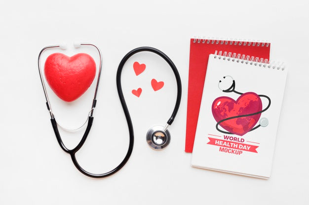 Free Flat Lay Health Day Mock-Up And Hearts Psd