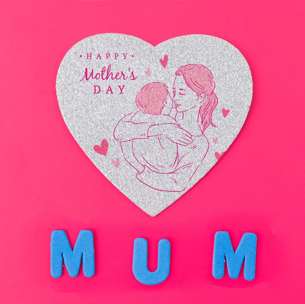 Free Flat Lay Heart Shapes Card Mockup For Mothers Day Psd