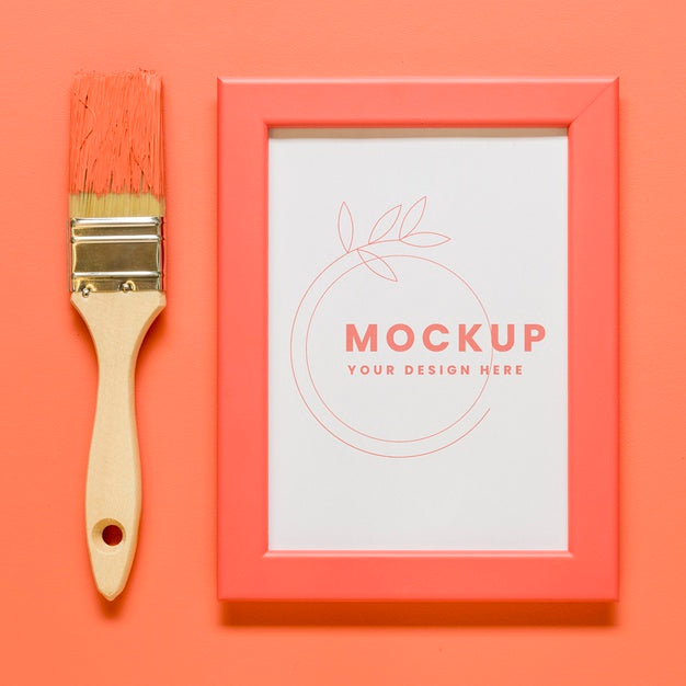 Free Flat Lay Living Coral Arrangement With Frame Mock-Up Psd