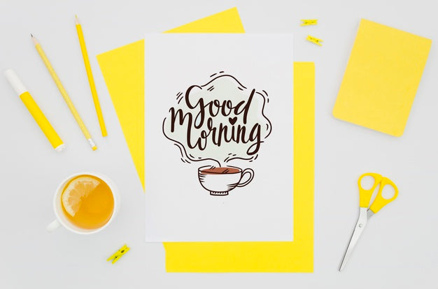 Free Flat Lay Lovely Paper Mock-Up With Yellow Objects Psd