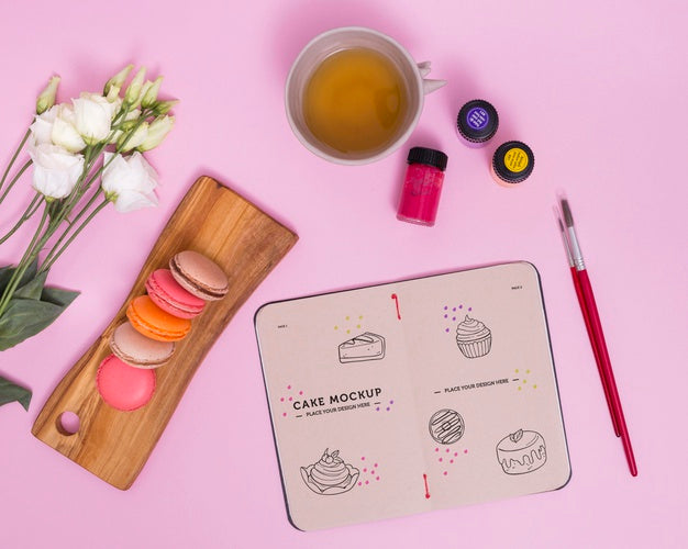 Free Flat Lay Macarons And Tea Arrangement Psd