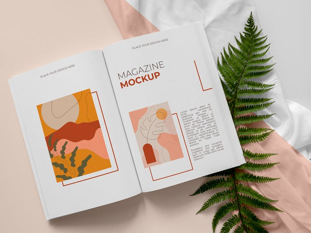 Free Flat Lay Magazine And Plant Mockup Psd