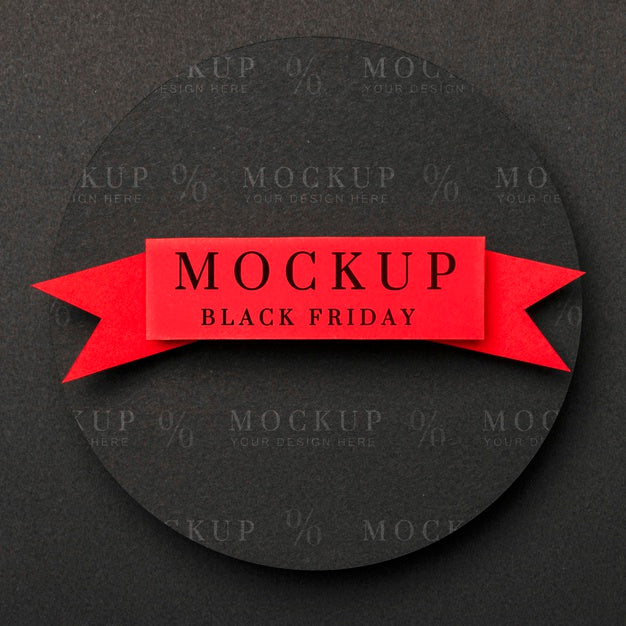 Free Flat Lay Mock-Up Black Friday Red Ribbon Psd