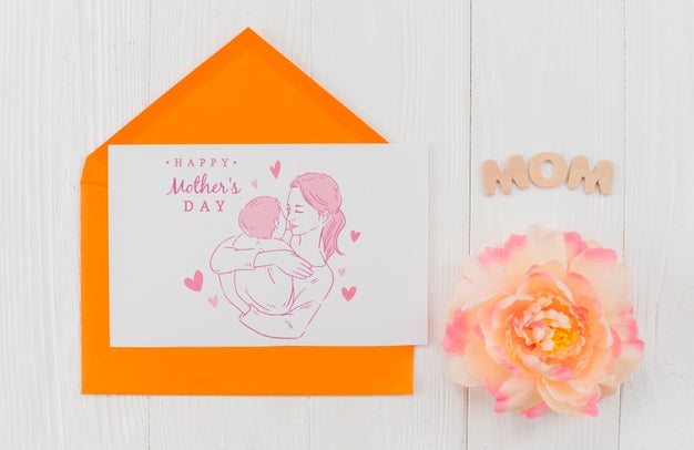 Free Flat Lay Mothers Day Card Mockup Psd