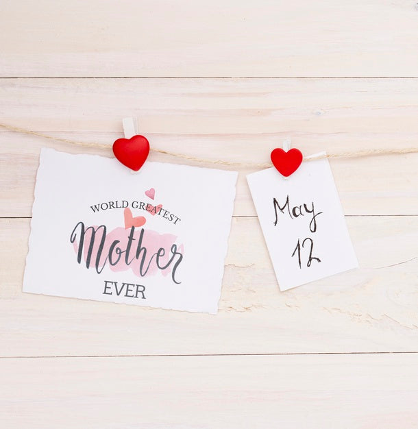 Free Flat Lay Mothers Day Composition With Card Mockup Psd