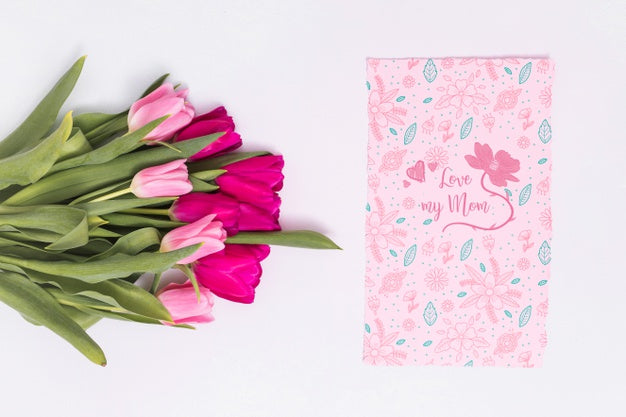 Free Flat Lay Mothers Day Composition With Card Mockup Psd