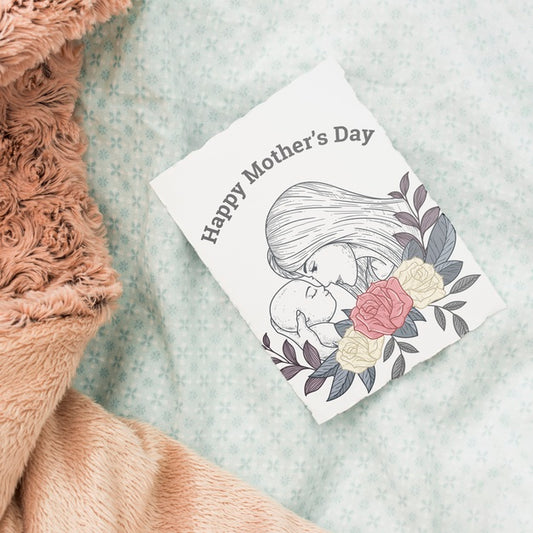 Free Flat Lay Mothers Day Composition With Card Mockup Psd