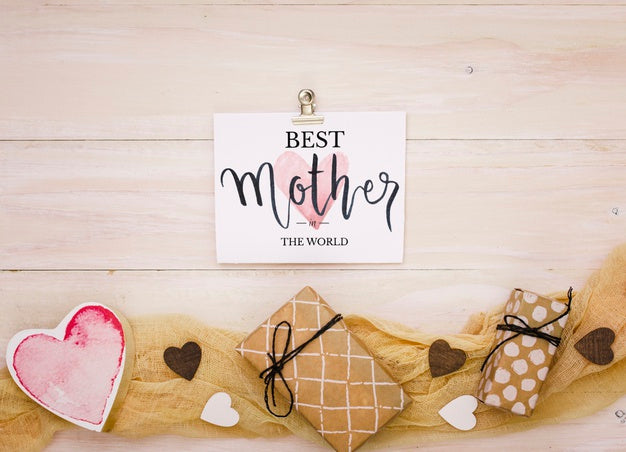 Free Flat Lay Mothers Day Composition With Card Mockup Psd