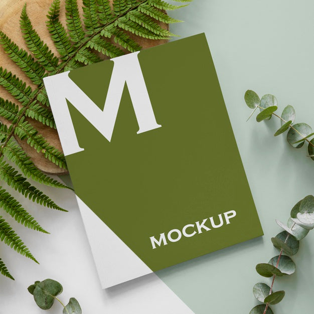 Free Flat Lay Nature Magazine Cover Mock-Up With Leaves Arrangement Psd