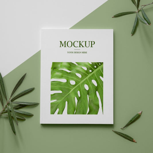 Free Flat Lay Nature Magazine Cover Mock-Up With Leaves Arrangement Psd