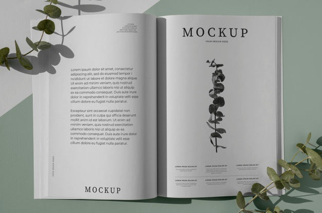 Free Flat Lay Nature Magazine Cover Mock-Up With Leaves Assortment Psd