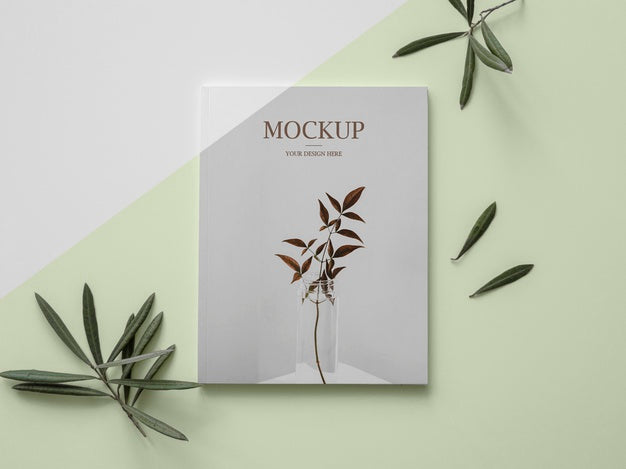 Free Flat Lay Nature Magazine Cover Mock-Up With Leaves Psd