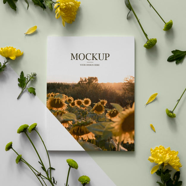 Free Flat Lay Nature Magazine Cover Mock-Up With Leaves Psd