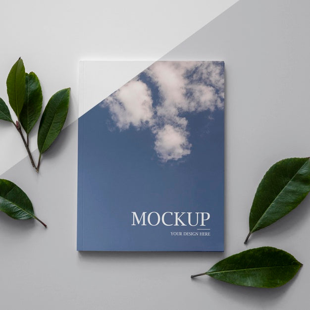 Free Flat Lay Nature Magazine Cover Mock-Up With Leaves Psd