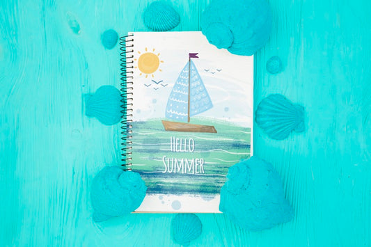 Free Flat Lay Notepad Mockup With Summer Elements Psd