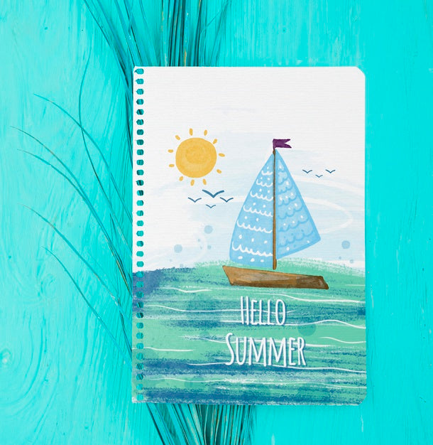 Free Flat Lay Notepad Mockup With Summer Elements Psd