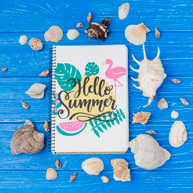 Free Flat Lay Notepad Mockup With Summer Elements Psd