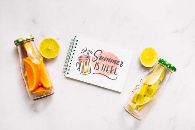 Free Flat Lay Notepad Mockup With Summer Elements Psd