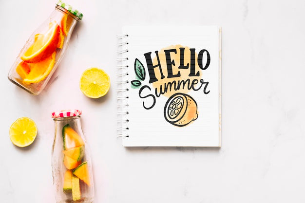 Free Flat Lay Notepad Mockup With Summer Elements Psd