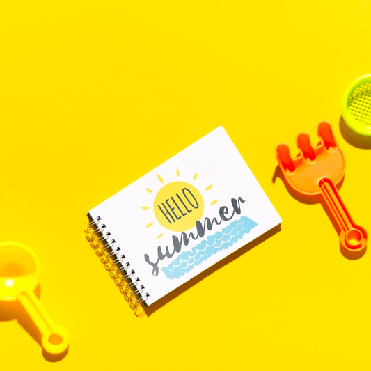 Free Flat Lay Notepad Mockup With Summer Elements Psd