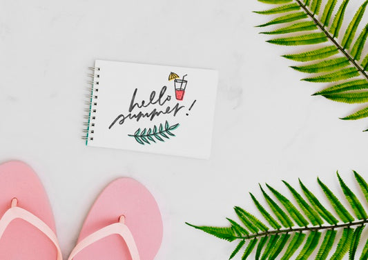 Free Flat Lay Notepad Mockup With Summer Elements Psd