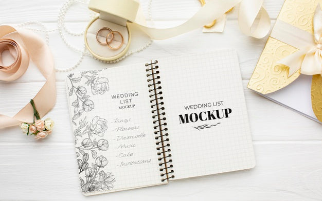 Free Flat Lay Of Beautiful Wedding Concept Mock-Up Psd