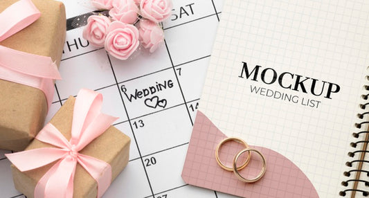 Free Flat Lay Of Beautiful Wedding Concept Mock-Up Psd