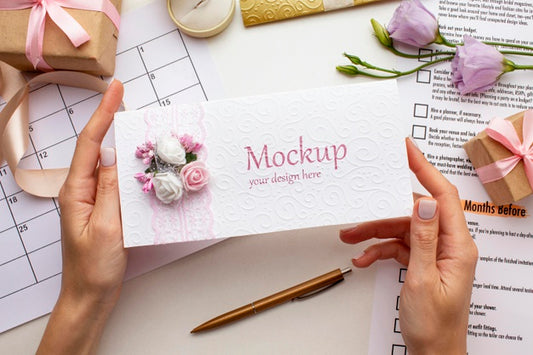 Free Flat Lay Of Beautiful Wedding Concept Mock-Up Psd