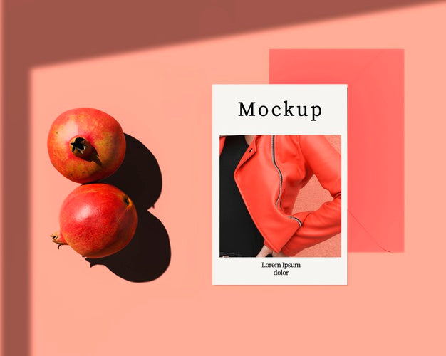 Free Flat Lay Of Card With Pomegranates Psd