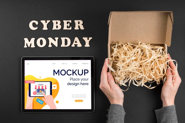 Free Flat Lay Of Cyber Monday Concept Mock-Up Psd