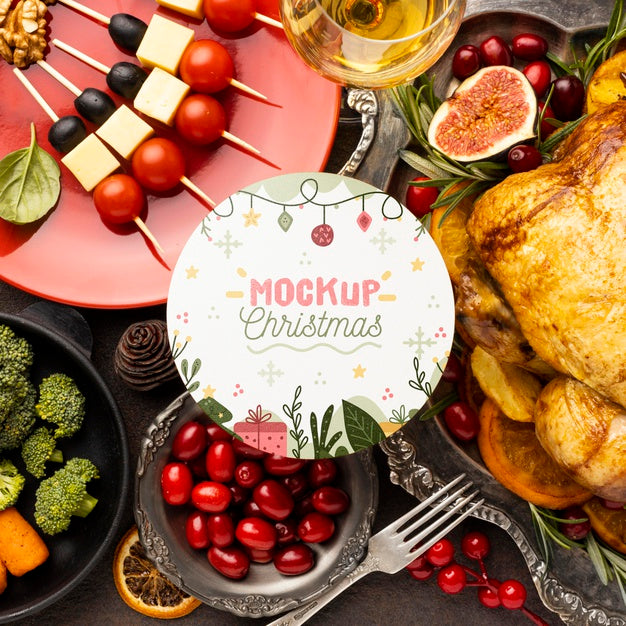 Free Flat Lay Of Delicious Christmas Food Mock-Up Psd