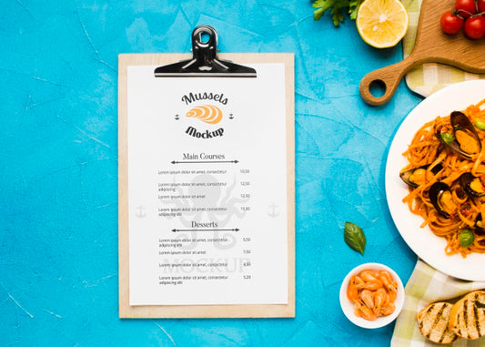 Free Flat Lay Of Delicious Mussels Concept Psd