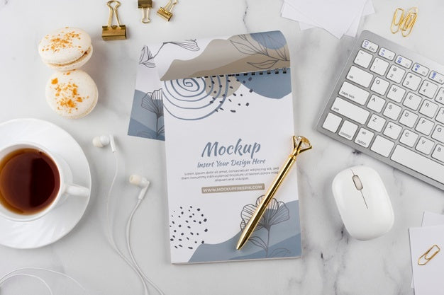 Free Flat Lay Of Elegant And Minimal Desk Psd